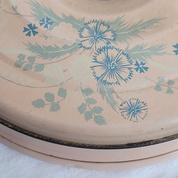 Vintage Metal Candy Tin MCM Retro Light Pink Blue Floral 7.5 Inches Light Wear - Picture 4 of 12